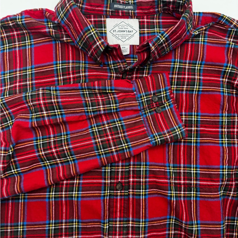 St. John's Bay Men's Brushed Flannel Long Sleeve Tartan Plaid Shirt, XXL‎